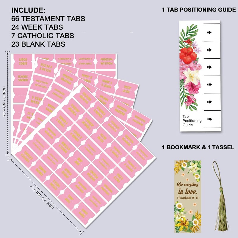 Cualfec Bible Index Tabs New & Old Testament Tabs Matte Laminated Floral Design, Bible Journaling Supplies - 122 Pcs (Pink- Gold Foil) - Image 2